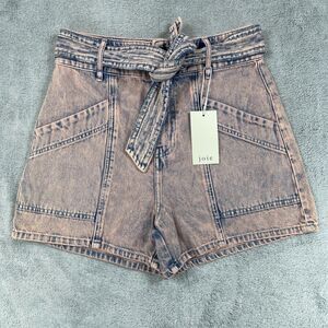 Joie Edana Shorts Women's 29 Pink Denim 100% Cotton Pockets High-Rise Tie Waist